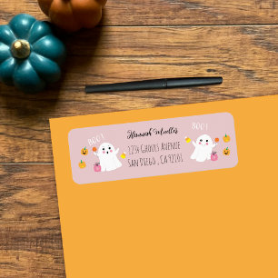 Feestelijke Halloween Ghosts Pink Retour Adreslabe Etiket