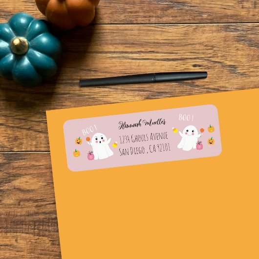 Feestelijke Halloween Ghosts Pink Retour Adreslabe Etiket