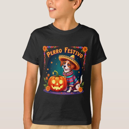 Feestelijke Halloween Hond T-shirt (Voorkant)