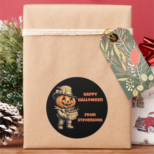 Feestelijke Halloween Jack op lantaarn Ronde Sticker (Feestdagen)