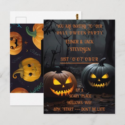 Feestelijke Halloween Pompoenen en Bloemen Patroon Briefkaart (Voorkant / Achterkant)