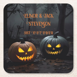 Feestelijke Halloween Pompoenen en Bloemen Patroon Kartonnen Onderzetters