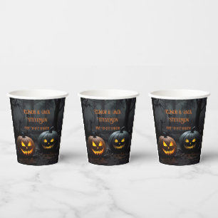 Feestelijke Halloween Pompoenen en Bloemen Patroon Papieren Bekers