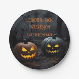 Feestelijke Halloween Pompoenen en Bloemen Patroon Papieren Bordje