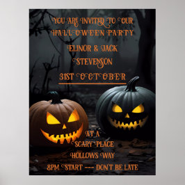 Feestelijke Halloween Pompoenen en Bloemen Patroon Poster