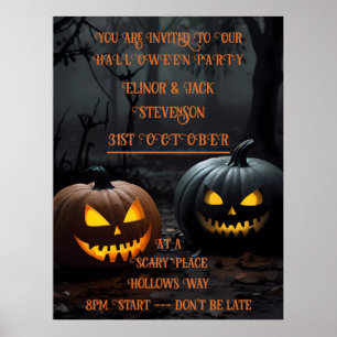 Feestelijke Halloween Pompoenen en Bloemen Patroon Poster