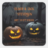 Feestelijke Halloween Pompoenen en Bloemen Patroon Vierkante Sticker (Voorkant)