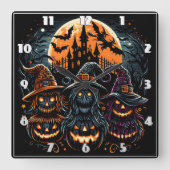 Feestelijke Halloween pompoenen gloeien onder maan Vierkante Klok (Voorkant)
