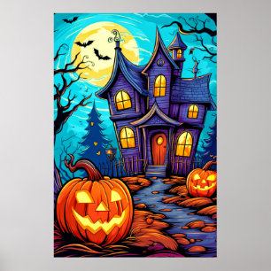 Feestelijke Halloween spookhuis illustratie Poster