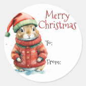 Feestelijke hamster in Santa Hat Kerstmis Ronde Sticker (Voorkant)