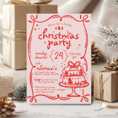 Feestelijke Hand Getrokken Rood & Roze Boog Kerstf Kaart