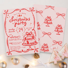 Feestelijke Hand Getrokken Rood & Roze Boog Kerstf Kaart