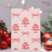 Feestelijke Hand Getrokken Rood & Roze Boog Kerstf Kaart