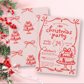 Feestelijke Hand Getrokken Rood & Roze Boog Kerstf Kaart