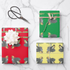 Feestelijke handgeschilderde bedreigde grijze gekr inpakpapier vel