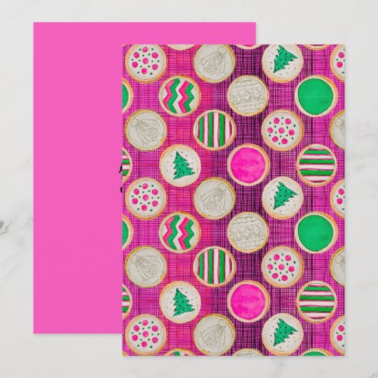 Feestelijke handgeschilderde suikerkoekjes op hete feestdagenkaart (Voorkant / Achterkant)