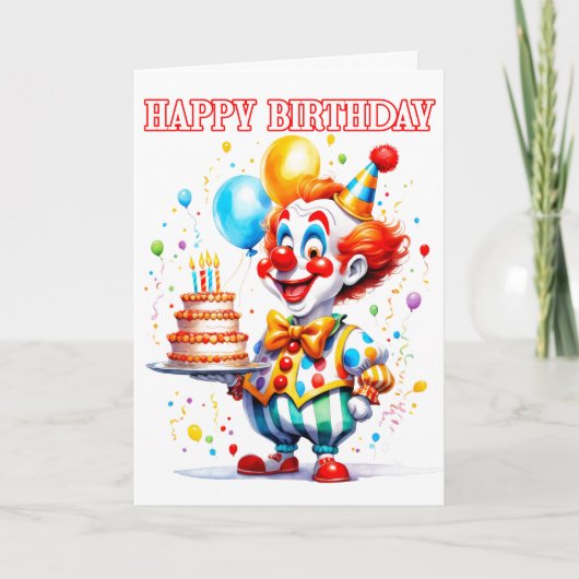 Feestelijke Happy Birthday Party Clown Kaart (Voorkant)