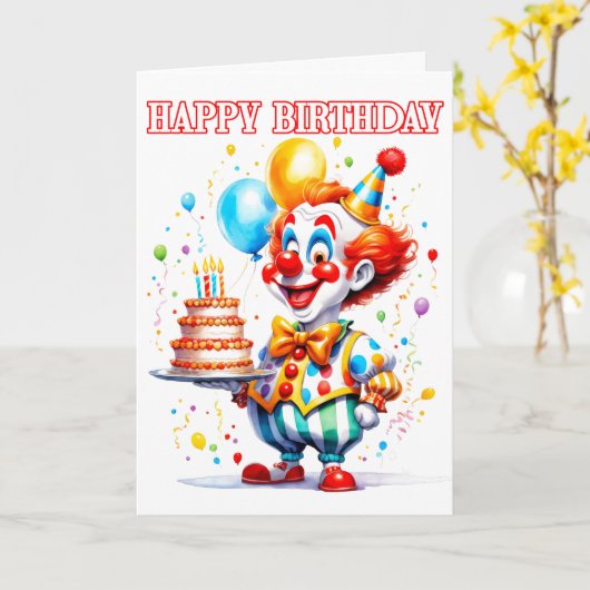 Feestelijke Happy Birthday Party Clown Kaart (Gele Bloem)