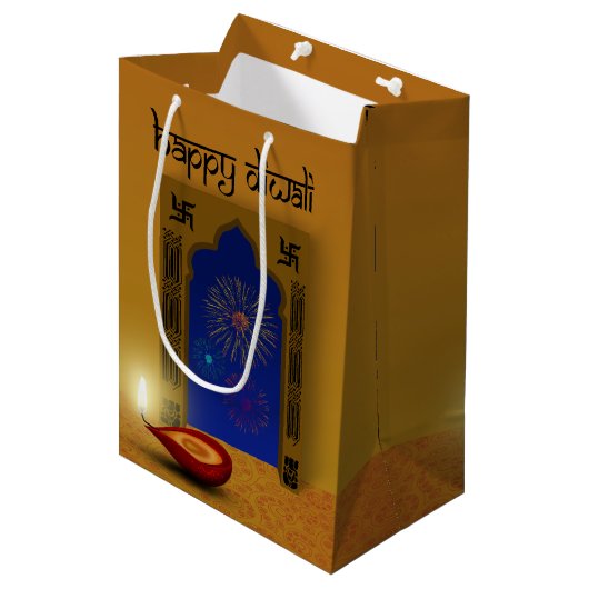 Feestelijke Happy Diwali Vuurwerk - Medium Gift Ba Medium Cadeauzakje (Voorkant Gekanteld)