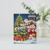 Feestelijke harige Vriend bij de Haard Briefkaart (Staand voorkant)