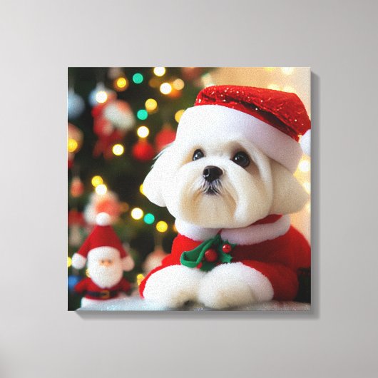 Feestelijke harige vriend in Santa Costume Canvas Afdruk (Voorkant)