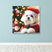 Feestelijke harige vriend in Santa Costume Canvas Afdruk (Insitu (Houten vloer))