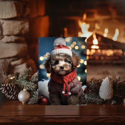 Feestelijke harige vriend Schattig kerst Briefkaar Feestdagenkaart