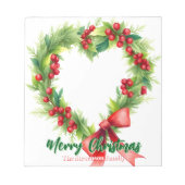 Feestelijke hartvormige kerstkrans met rode strik notitieblok (Voorkant)