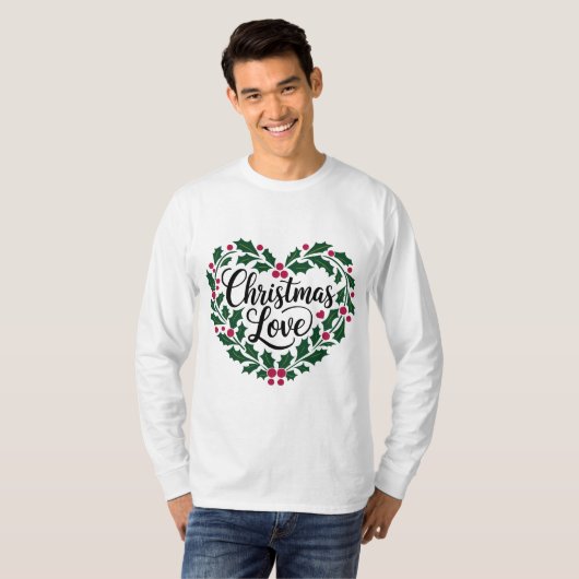 Feestelijke hartvormige krans 'Christmas Love' T-S T-shirt (Voorkant volledig)
