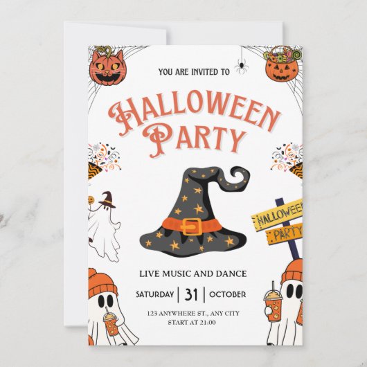 Feestelijke heks Pet & spoken Halloween Party Kaart (Voorkant)