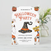 Feestelijke heks Pet & spoken Halloween Party Kaart (Staand voorkant)