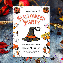 Feestelijke heks Pet & spoken Halloween Party Kaart
