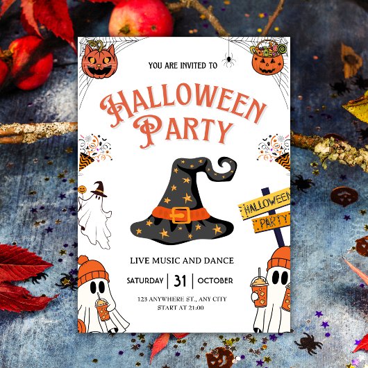 Feestelijke heks Pet & spoken Halloween Party Kaart