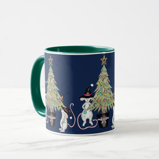 Feestelijke heksenmuizen versieren hun kerstboom mok (Voorkant links)