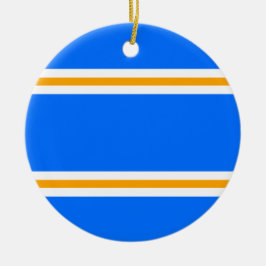Feestelijke Helderblauw Geel Wit Racing Stripes Keramisch Ornament