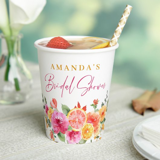 Feestelijke heldere bloemen snijden citrus bruidss papieren bekers