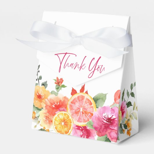 Feestelijke heldere bloemen snijden citrus bruilof bedankdoosjes (Voorkant Zijde)