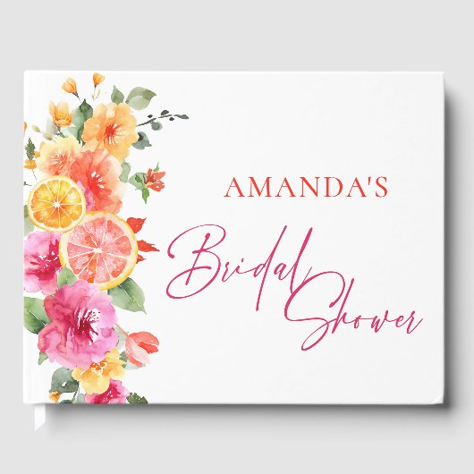 Feestelijke heldere bloemen snijden citrus bruilof gastenboek (Voorkant)