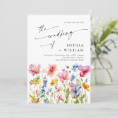 Feestelijke heldere waterverf wilde bloemen bruilo kaart (Staand voorkant)