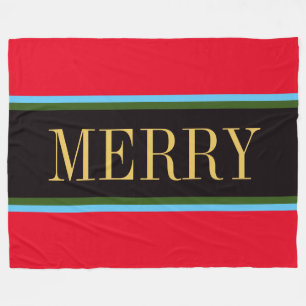 Feestelijke Helderrood Zwart Groen Blauw MERRY Str Fleece Deken