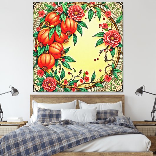 Feestelijke Herfst Bloemen Illustratie Ontwerp Canvas Afdruk (Insitu (Slaapkamer))