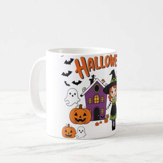 Feestelijke Herfst Decoraties: Pompoenen & Heksen Koffiemok (Voorkant links)