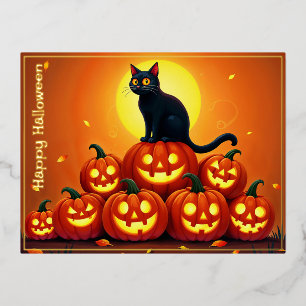 Feestelijke herfst Halloween kunst zwarte katachti Folie Feestdagen Briefkaart