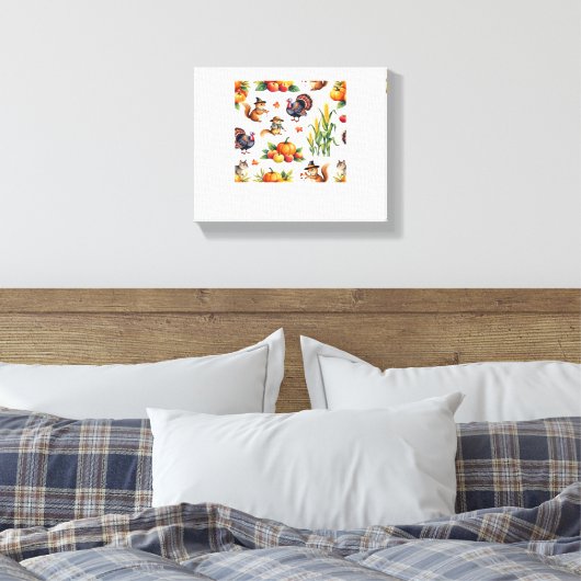 Feestelijke Herfst Oogst Waterverf Patroon Classic Canvas Afdruk (Insitu (Slaapkamer))