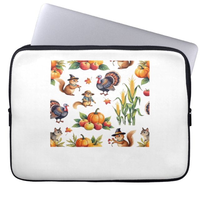 Feestelijke Herfst Oogst Waterverf Patroon Classic Laptop Sleeve (Voorkant)