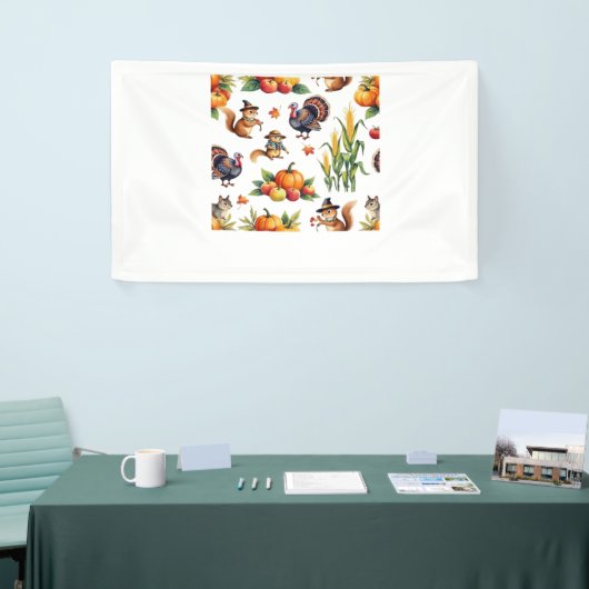 Feestelijke Herfst Oogst Waterverf Patroon Classic Spandoek (Beurs)