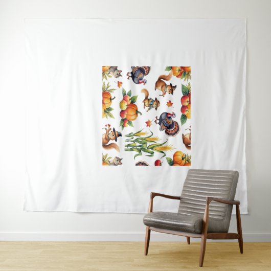 Feestelijke Herfst Oogst Waterverf Patroon Classic Wandkleed (In Situ (horizontaal))