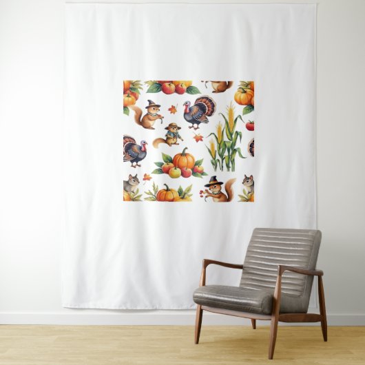 Feestelijke Herfst Oogst Waterverf Patroon Classic Wandkleed (In situ)