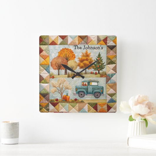 Feestelijke Herfst Pickup Truck Wall Clock Vierkante Klok (Huis)