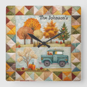 Feestelijke Herfst Pickup Truck Wall Clock Vierkante Klok (Voorkant)
